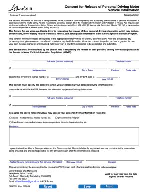 Fillable Online Consent For Release Of Personal Driving Motor Vehicle