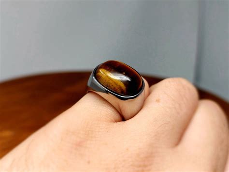 Stainless Steel Natural Tigers Eye Ring Etsy