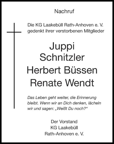 Traueranzeigen Von Renate Wendt Aachen Gedenkt