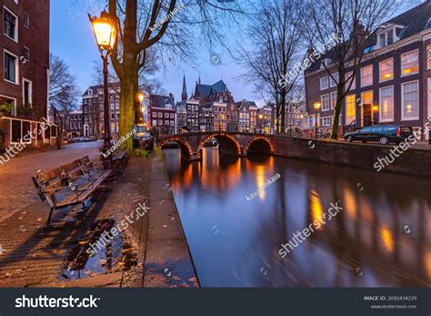 Amsterdam Canal Leidsegracht Typical Dutch Houses Stock Photo