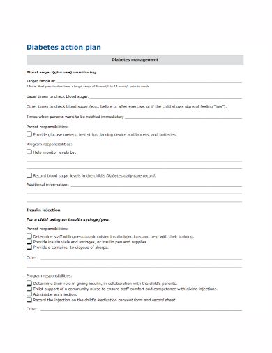 Free 10 Diabetes Action Plan Samples Emergency School Prevention