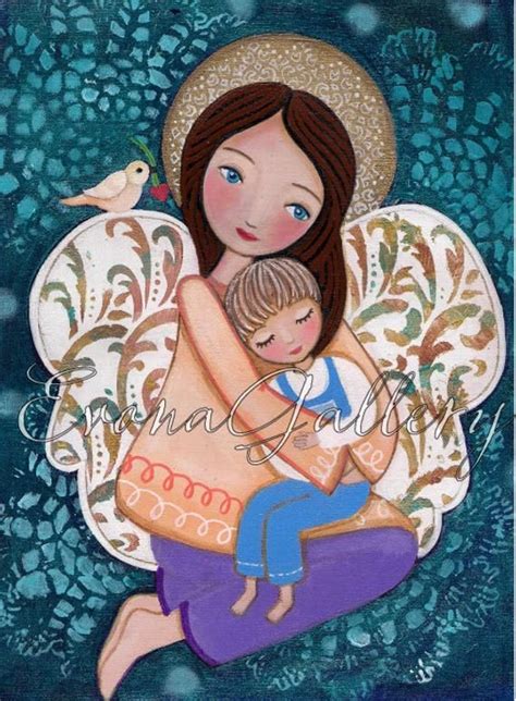 Guardian Angel 4 Print Of Original Art Mix Media Folk Art Wall Decore By Evona Etsy