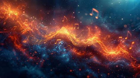 Abstract Digital Art Depicting Music Notes In A Flaming Cosmic