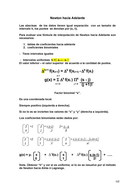 Métodos Numéricos Interpolación Lineal Newton Hacia Adelante OZ