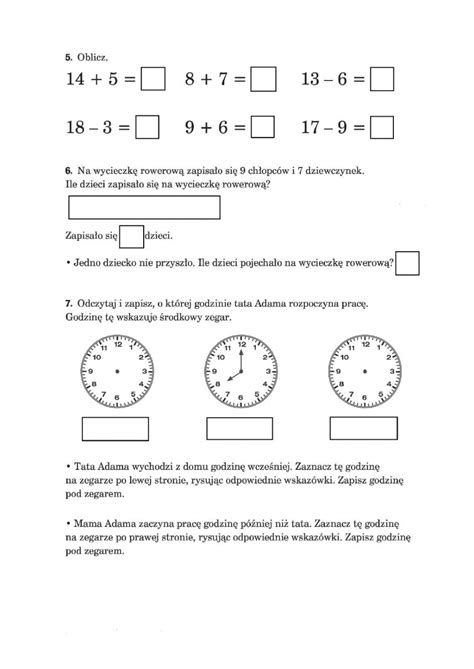 Sprawdzian Z Matematyki Na Koniec Roku Kl 1 Worksheet School Subjects