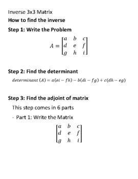 X Matrix Inverse Worksheet Single Digit Positive Numbers Tpt