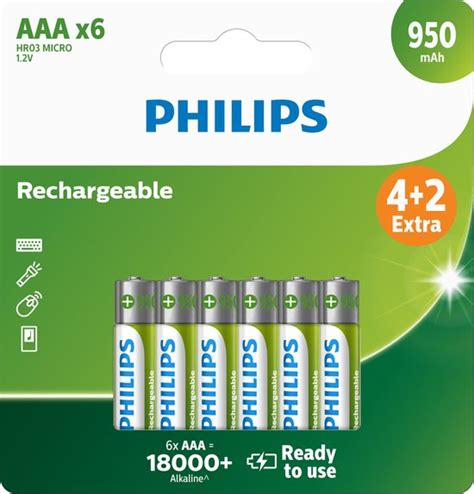 Philips AAA Batterij 950mah Rechargeable 6 Pack Bol