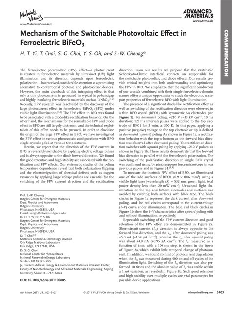 PDF Mechanism Of The Switchable Photovoltaic Effect In Ferroelectric