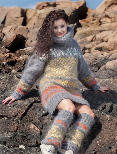 Nordic Sweater Mohair Sweater Dress Icelandic Sweater Chunky Turtleneck Bulky Top Leg