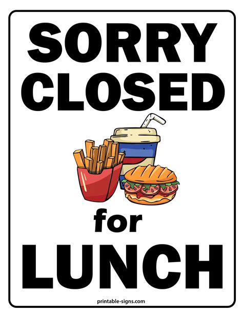 Closed For Lunch Sign Printable Signs