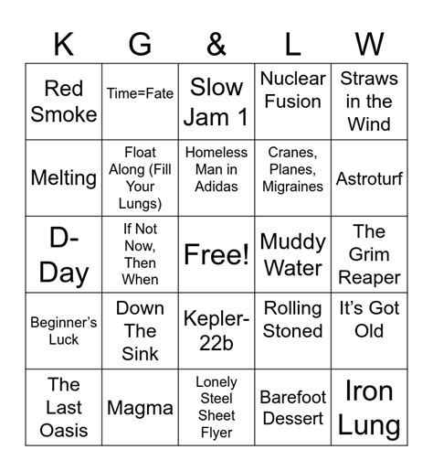 Austin S KGLW Tour Bingo Card