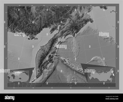 Kamchatka Territory Of Russia Grayscale Elevation Map With Lakes And