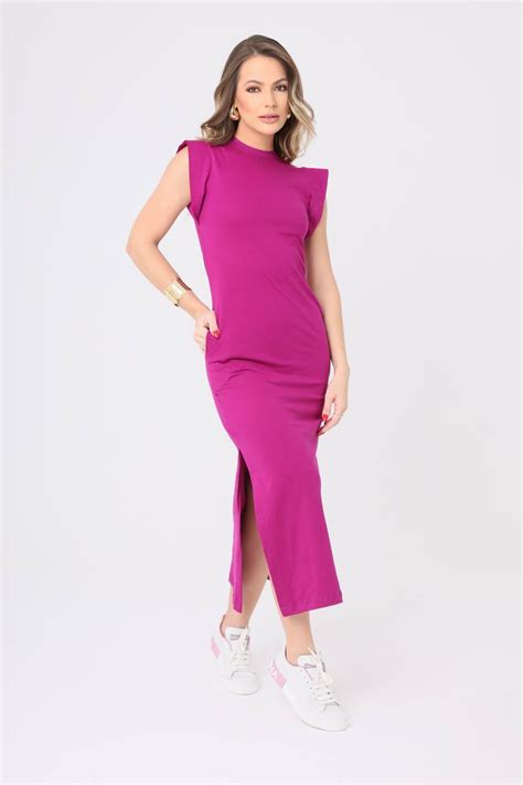 Vestido Midi Muscle Roxo Deluxe Valentt Fabrica De Moda