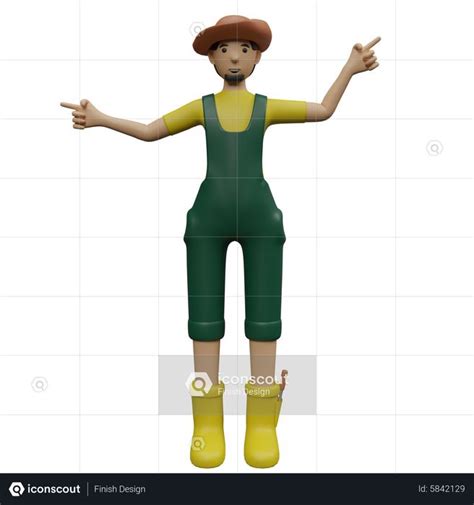 Premium Farmer Pointing Finger On Side 3d Illustration Download In Png