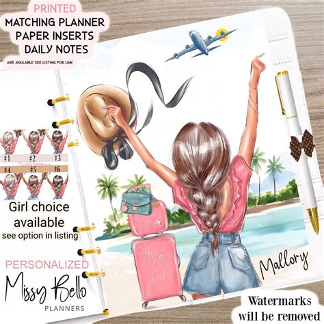 Travel Planner Girl Beach Babe Dashboard INSERT 0R Cover Set For Your PM MM A5 A6 Half Page