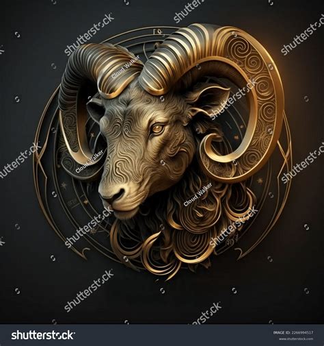 Golden Aries Zodiac Sign Against Space Stock Illustration 2266994517