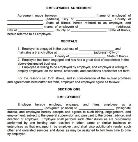 Employment Agreement Contract Template Free Printable Employment