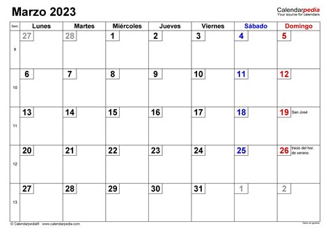 Calendario Marzo 2023 En Word Excel Y Pdf Calendarpedia