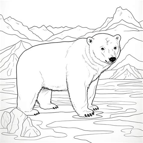 Pintura En Blanco Y Negro De Un Oso Polar En Una Capa De Hielo Foto