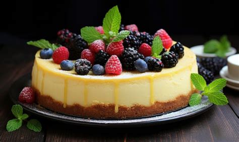 Tarta de queso con limón y frutos rojos frescos Foto Premium