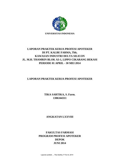 PDF LAPORAN PRAKTEK KERJA PROFESI APOTEKER DI PT Lib Ui Ac Id File