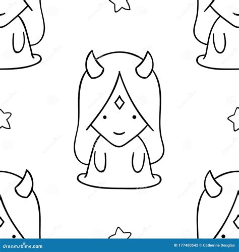 Simple Seamless Pattern Black And White Cute Kawaii Hand Drawn Monster