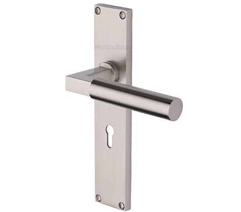 Heritage Brass Bauhaus Door Handles On 200mm Backplate Satin Nickel Vt6300 Sn Sold In Pairs