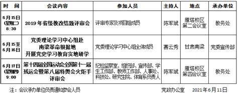 2021年6月14日至6月20日（第16周）会议安排 西安石油大学党政办公室新版