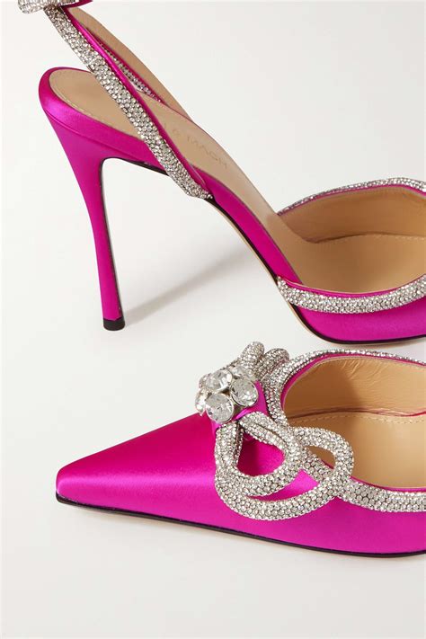 Mach Mach Double Bow Crystal Embellished Silk Satin Point Toe Pumps