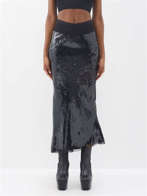 Rick Owens Rick Owens Asymmetric Sequinned Midi Skirt Womens