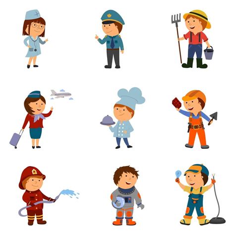 A Set Of Cartoon Children Of Different Professions Isolated On A White