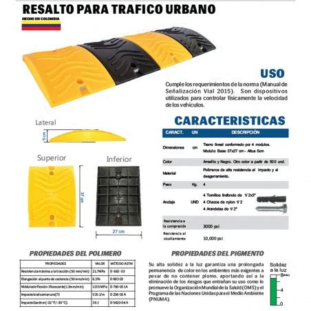 Reductor Velocidad Plastico 108 X 37 X 5Cm Amarillo Negro Trafico Urbano