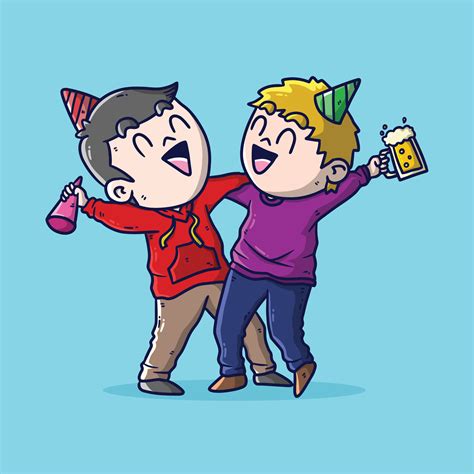 Cute cartoon illustration of 2 Happy boy in New Year Eve Party. New ...