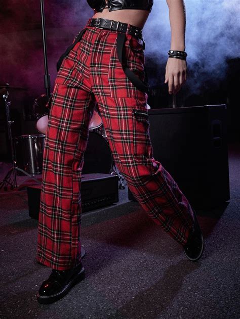 Punk Rock Tartan Zipper Straight Leg Pants Punk Style Outfits Tartan