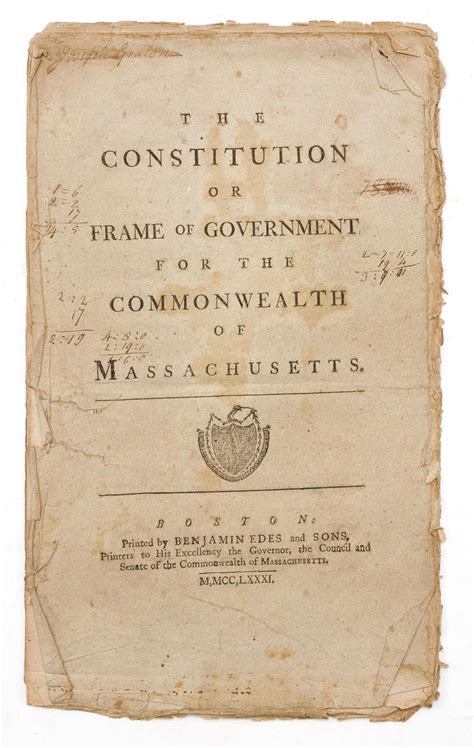 Lot 18th Century Copy Of The Massachusetts Constitution The Constitution Or Frame Of