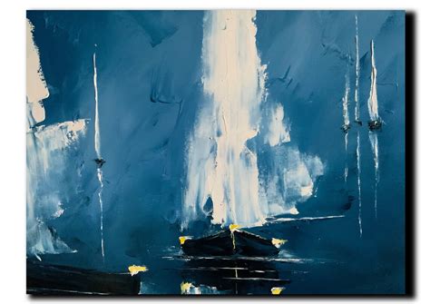 Night Sea and White Sails Custom Oil Painting Blue Seascape - Etsy