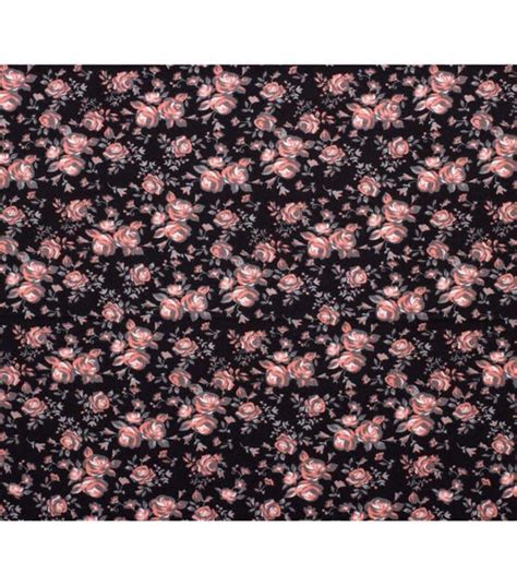 Snuggle Flannel Rustic Coral Roses On Black Fabric Etsy