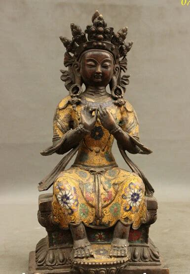 Bir Tibet Pure Bronze Cloisonne Enamel Kwan Yin Guanyin