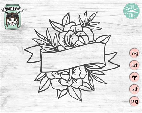 Floral Ribbon Banner Svg Flower Ribbon Border Svg Flower Border Svg