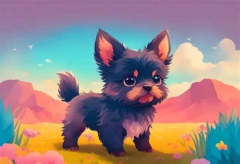 Premium Photo | A cartoon dog with a purple background and a purple sky.