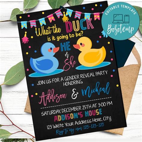 What The Duck Gender Reveal Invitation Printable Diy Createpartylabels