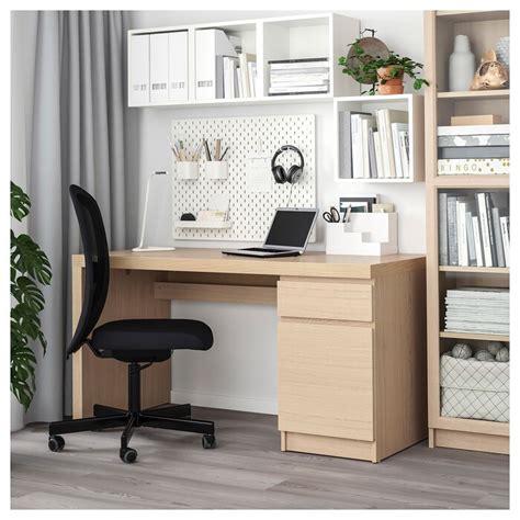 Malm Desk White Stained Oak Veneer 140x65 Cm Ikea