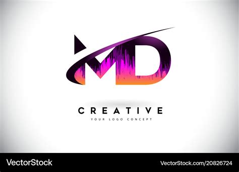 Md M D Grunge Letter Logo With Purple Vibrant Vector Image