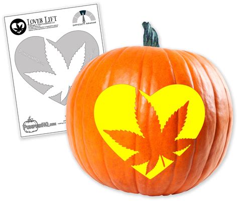 Marijuana Leaf Love Pumpkin Carving Stencil - Pumpkin HQ