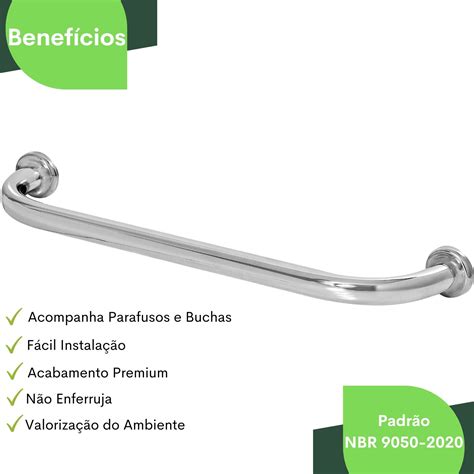 Barra De Apoio Reta 80cm Pcd Aço Inox Mundo Acessível Cia du Banho