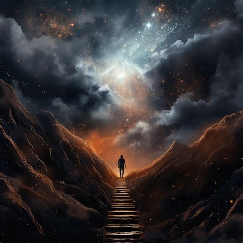 Premium Ai Image Arafed Image Of A Man Walking Up A Stairway In The