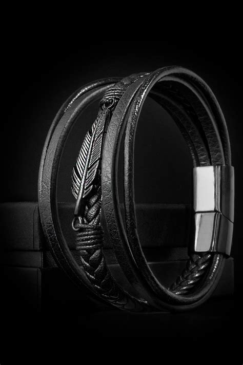 BLACK FEATHER Armband Leder Lederarmband Geflochtenes Leder