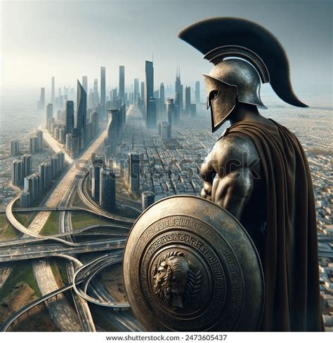 Spartan Warrior Helmet Shield Looking Over AI-generated image ...