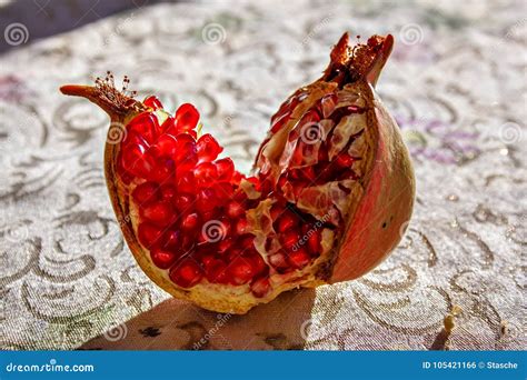 One Ripe Opened Pomegranate Fruit Closeup Stock Photo Image Of Autumn