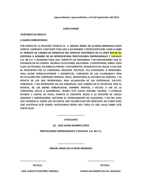 Carta Poder Para Telmex Pdf